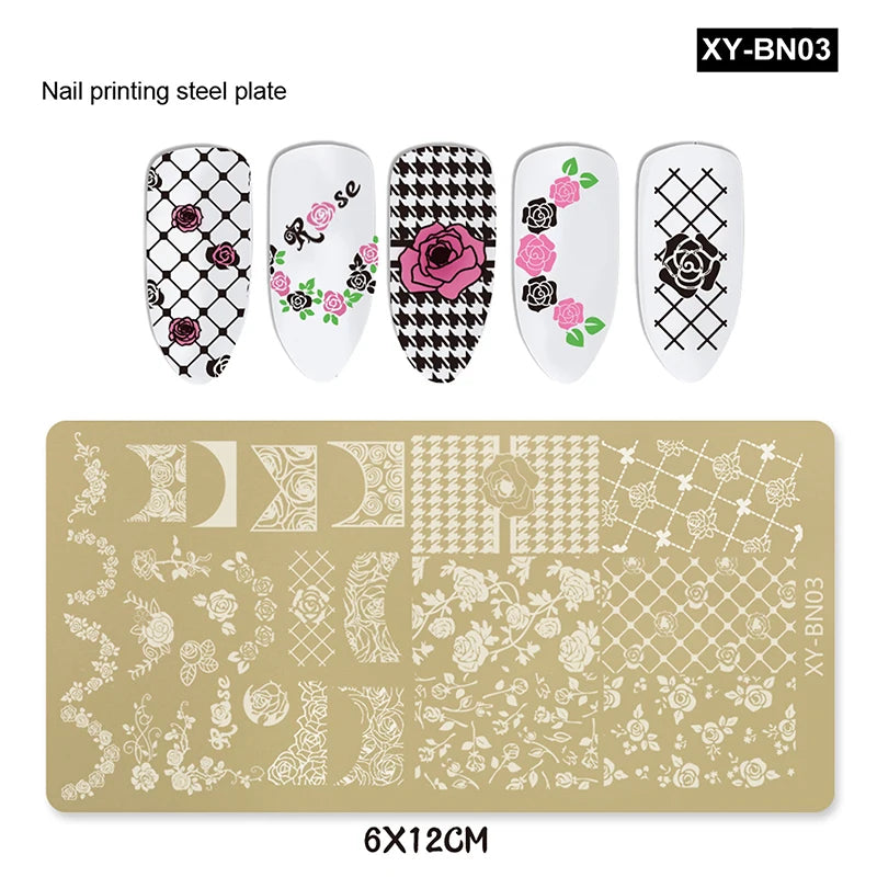 12x6cm Golden Rectangular Nail Stamping Plates Bowknot Butterfly Flower Fireworks Designs Nail Art Template For DIY Nail Decor