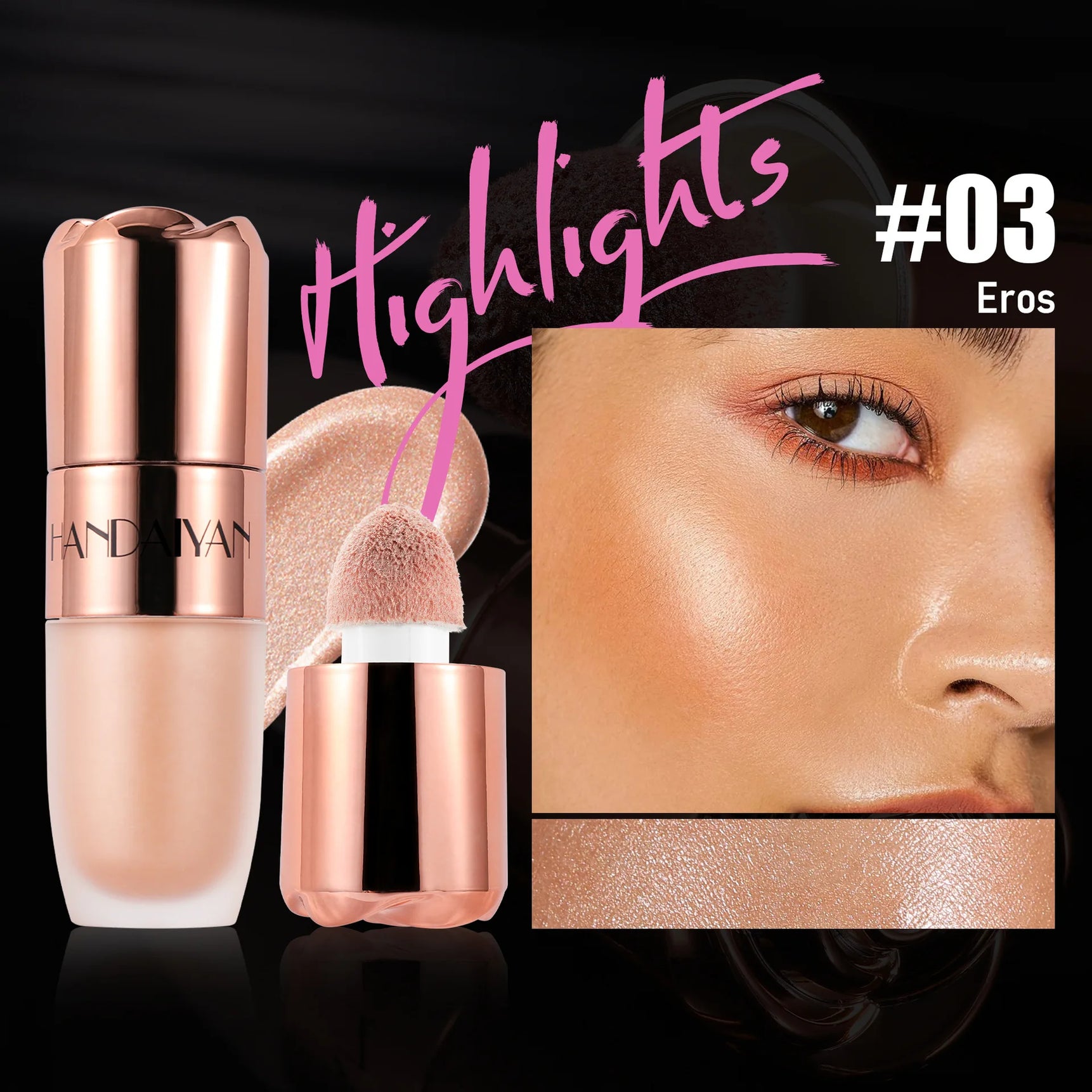 Rose Glow Liquid Contour Highlighter 3D Effect Soft Sponge Tip Easy to Wear Long Lasting Face Body Hihglight Contouring Stick