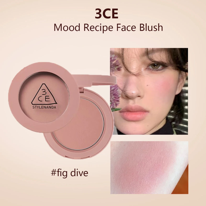 3CE Mood Recipe Face Blush,Silky Powder,Blendable,Natural Color Payoff,Long-Lasting Wear,Complete Makeup,K-Beauty,Korean Makeup