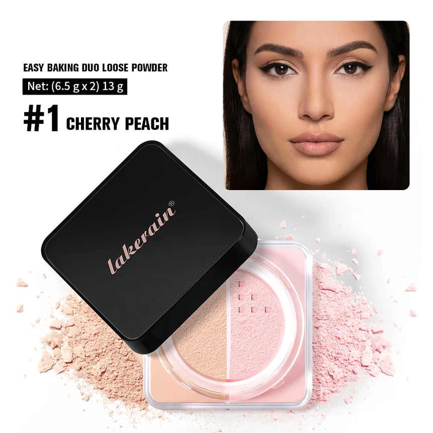 2 in 1 Bake Loose Powder Brightening&Correcting Duo Brightening Correcting Blurred Pores Matte LongLasting Setting Powder Makeup