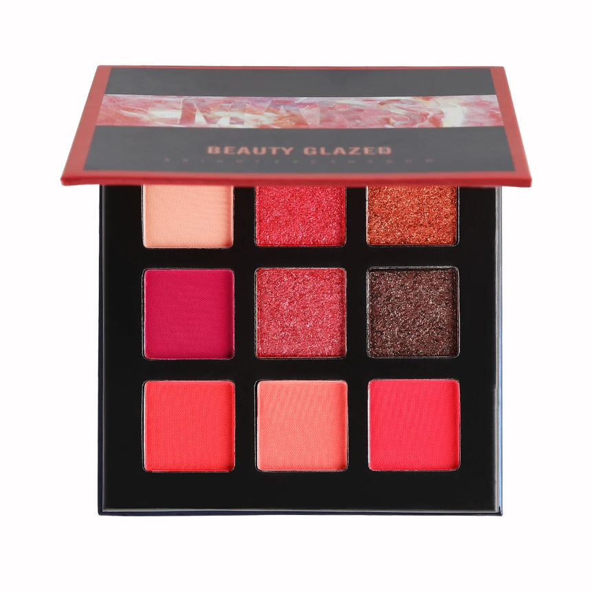 Matte Glitter Eyeshadow Palette 9 Colors, Red Color Tone Shimmer Eyeshadow Palette, Long Lasting High Pigmented Powder Colorful