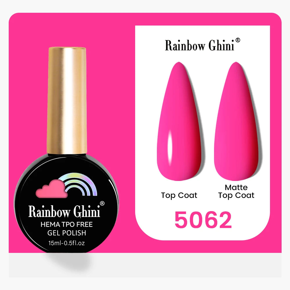 Rainbow Ghini 15ML 146 Colors Long-Lasting Colorful Gel Nail Polish Professional UV/LED Gel Polish Base Coat Matte Top Coat