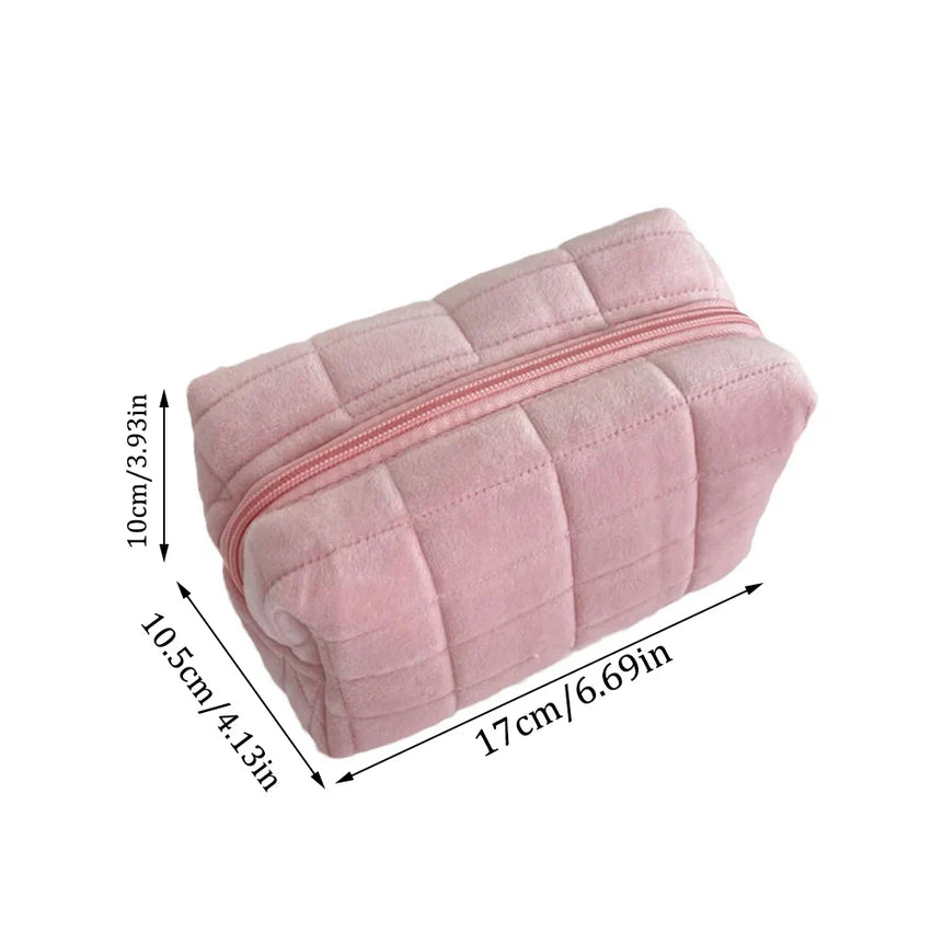 Cute Plush Makeup Bag for Women Portable Travel Small Cosmetic Bags Solid Color Zipper Toiletry Bag Washing Pouch Storage Bags