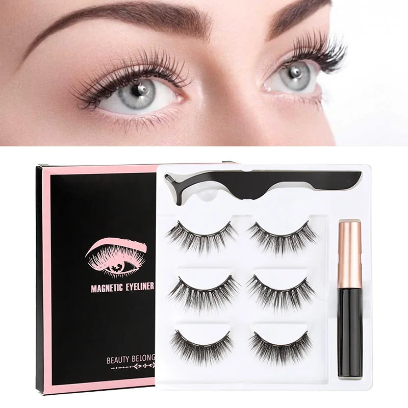 Magnetic Eyelashes 3D Mink Eyelashes Makeup Magnetic Lashes Eyeliner Tweezers Set Natural False Lashes Short Faux Cils