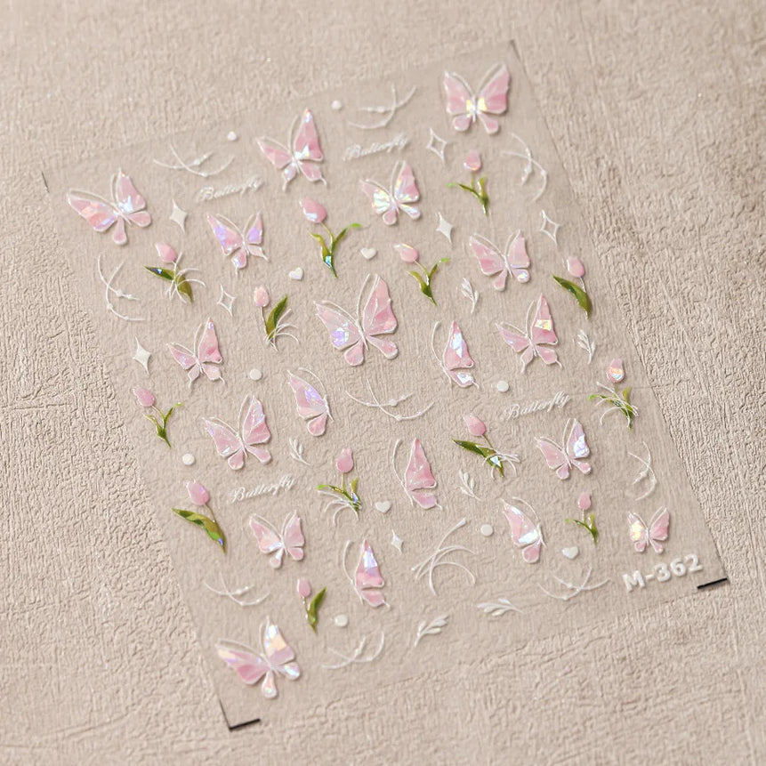 1pcs 5D Rhinestones Butterfly Nail Stickers Kawaii AB Shiny Butterfly Adhesive Nail Art Decorations Decal Design Manicure Tools