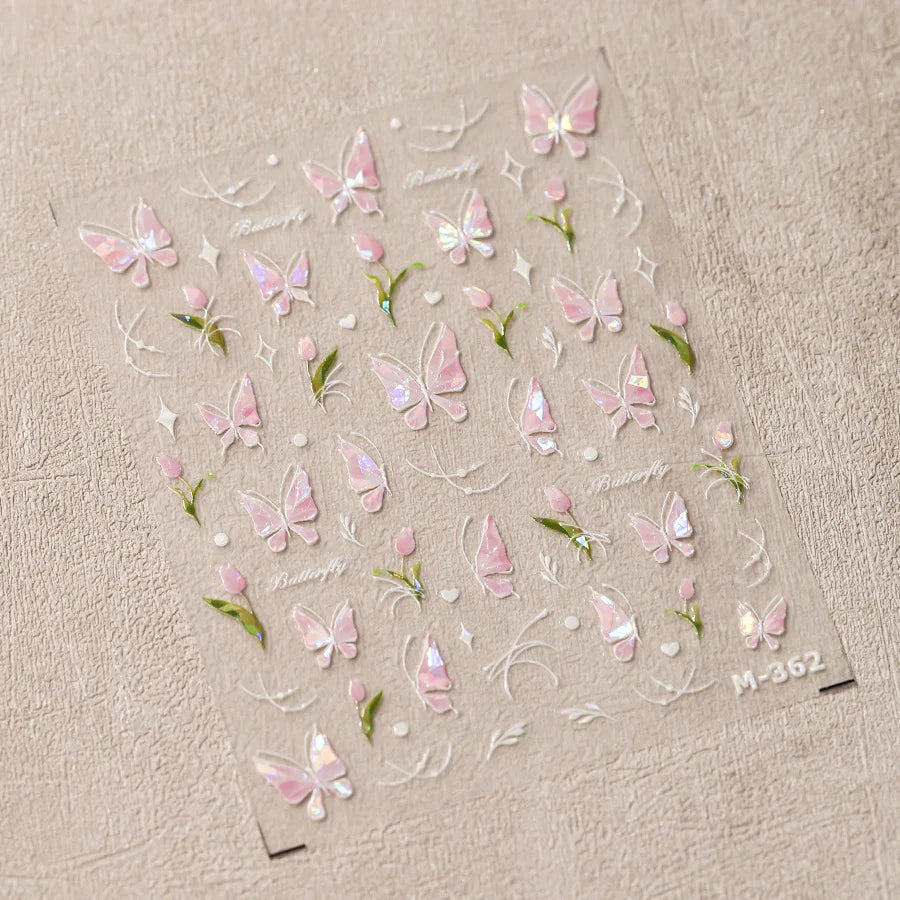 1pcs 5D Rhinestones Butterfly Nail Stickers Kawaii AB Shiny Butterfly Adhesive Nail Art Decorations Decal Design Manicure Tools