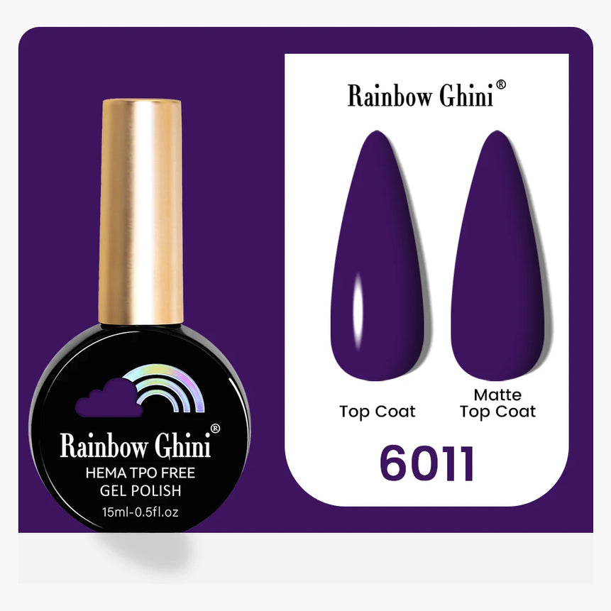 Rainbow Ghini 15ML 146 Colors Long-Lasting Colorful Gel Nail Polish Professional UV/LED Gel Polish Base Coat Matte Top Coat