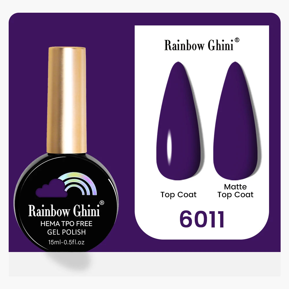 Rainbow Ghini 15ML 146 Colors Long-Lasting Colorful Gel Nail Polish Professional UV/LED Gel Polish Base Coat Matte Top Coat