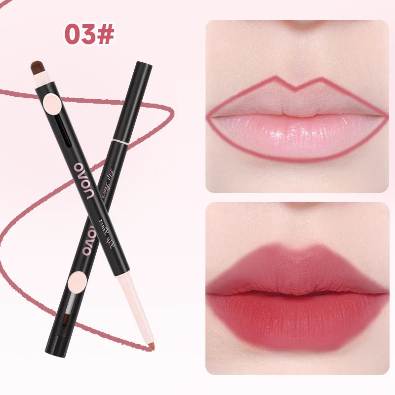 Double-Ended Lip Liner Pen, Lipstick, Long-Lasting Matte Finish, Waterproof, Easy To Apply, No Clumping, Full Coverage