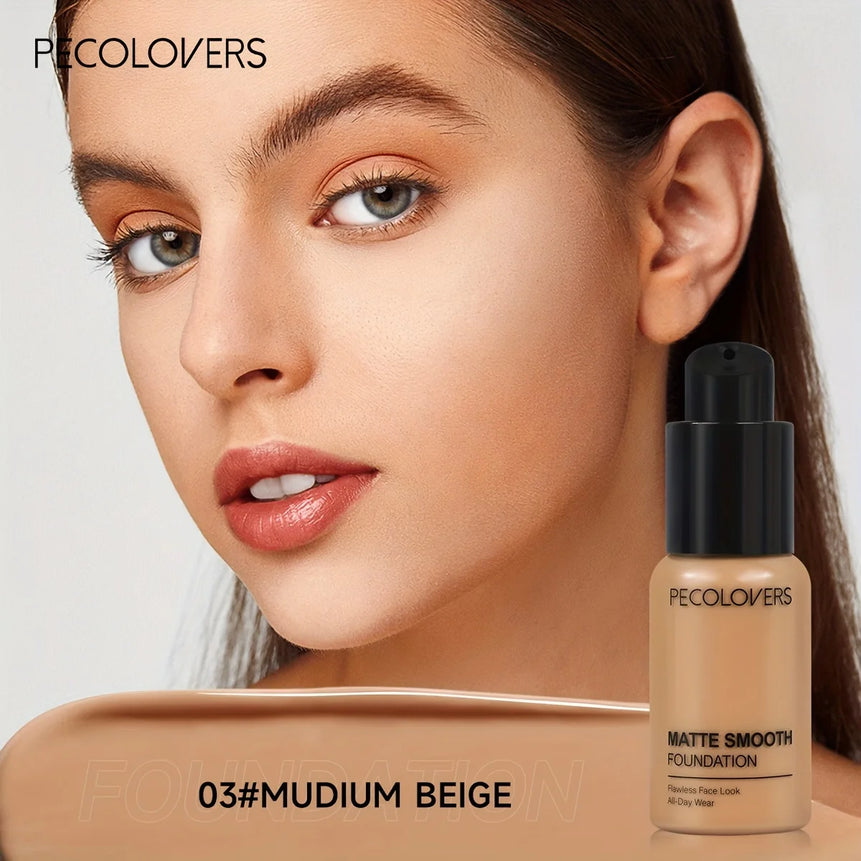 PECOLOVERS Matte Finish Liquid Foundation | Oil-Control, Waterproof, Full Coverage, Concealer, Suitable for All Skin Tones