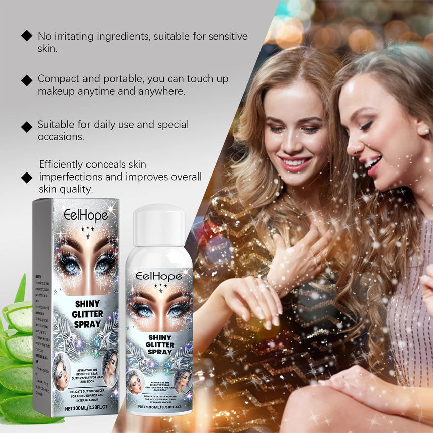 Fashion Highlighter Powder Spray for Hair Body Clothes Shiny High Gloss Glitter Powder Spray For Christmas Holiday Party