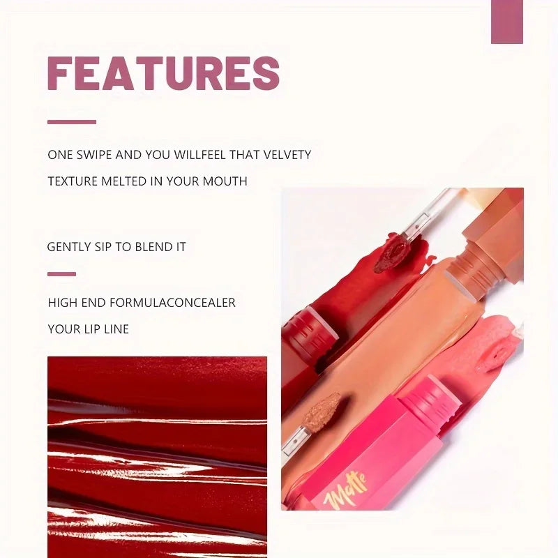 Matte Liquid Lipstick, Long Lasting Waterproof Non-Stick Velvet Lip Color, Lightweight Fog Matte Lip Makeup for Women