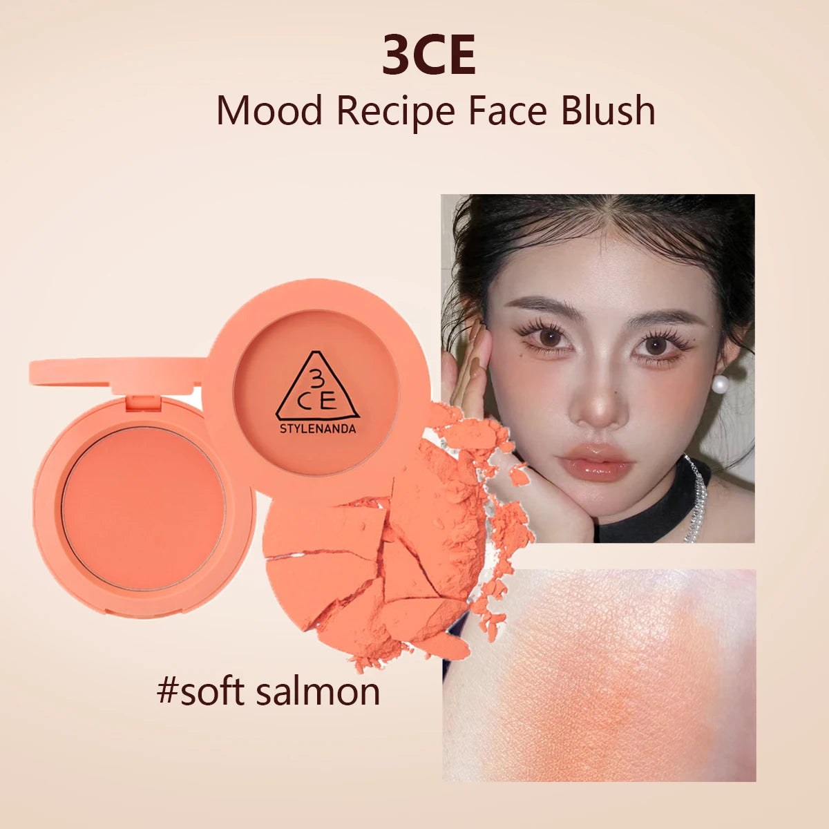 3CE Mood Recipe Face Blush,Silky Powder,Blendable,Natural Color Payoff,Long-Lasting Wear,Complete Makeup,K-Beauty,Korean Makeup