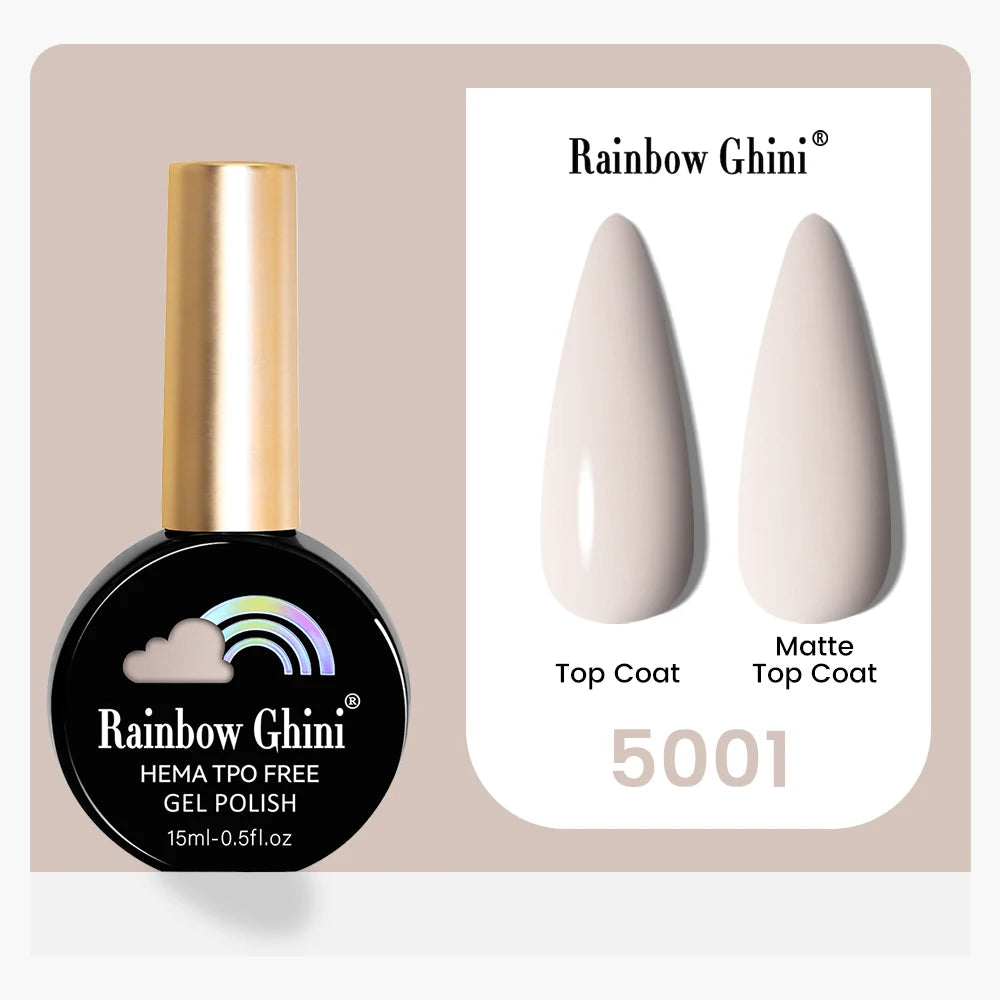 Rainbow Ghini 15ML 146 Colors Long-Lasting Colorful Gel Nail Polish Professional UV/LED Gel Polish Base Coat Matte Top Coat