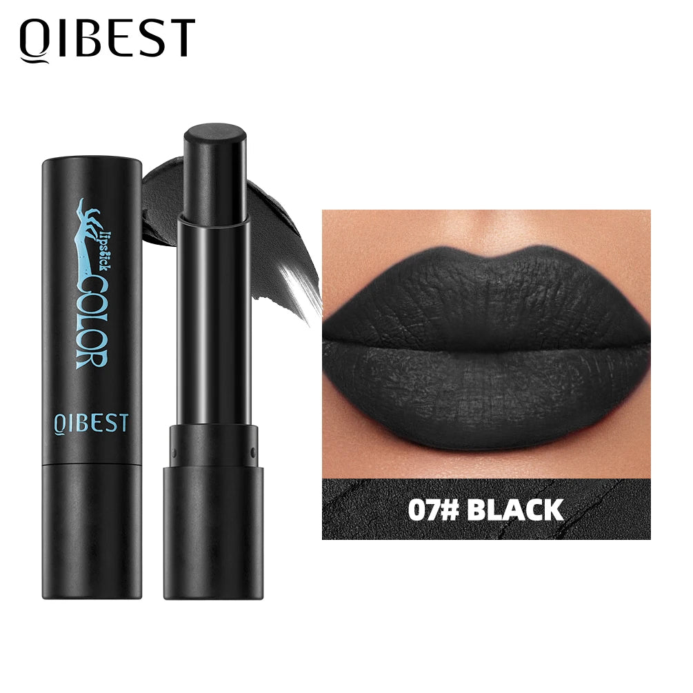 QIBEST Nude Velvet Matte Lipstick Long-lasting Highly Pigmented Lip Tint Not Stick Cups Red  Green Orange Black White Lip Stain