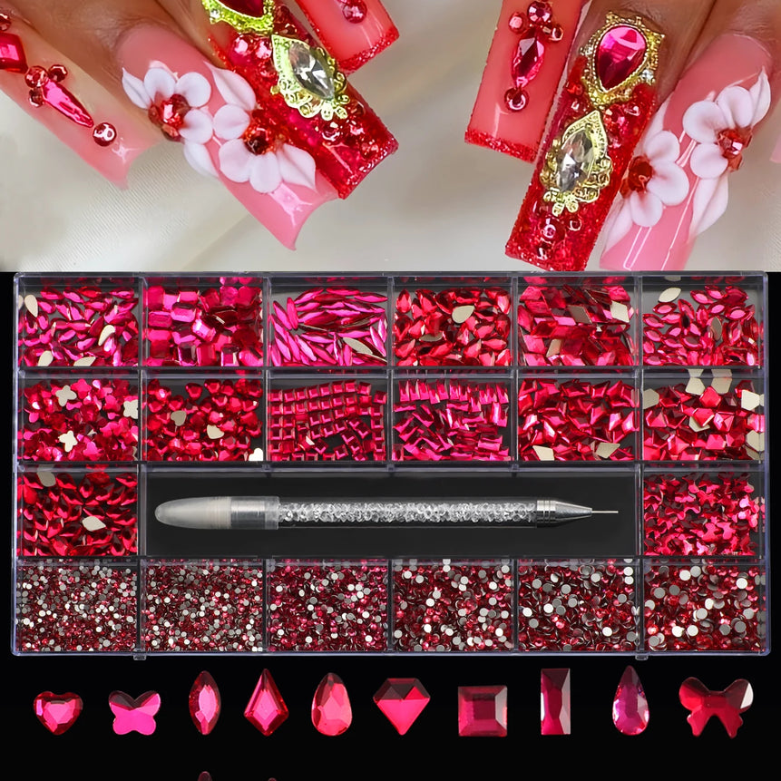 21 grid nail art diamond flat bottom glass diamond multi-style special-shaped diamond shiny nail rhinestone DIY nail art jewelry