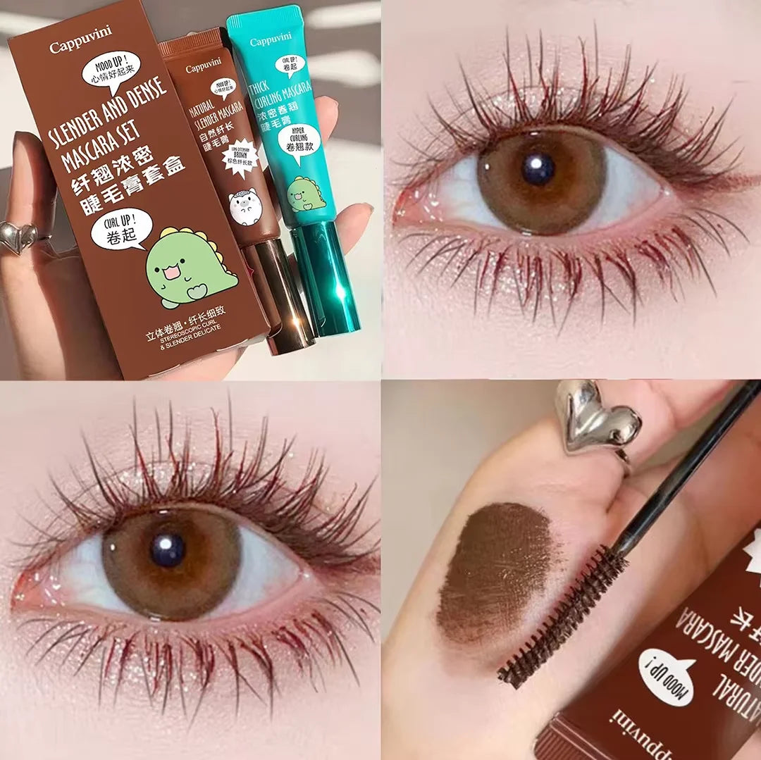 Slimming and Volume Mascara Set - Brown and Black Mascara Set,Waterproof and Long-Lasting Curl Non-smudge Eyelash Makeup Mascara