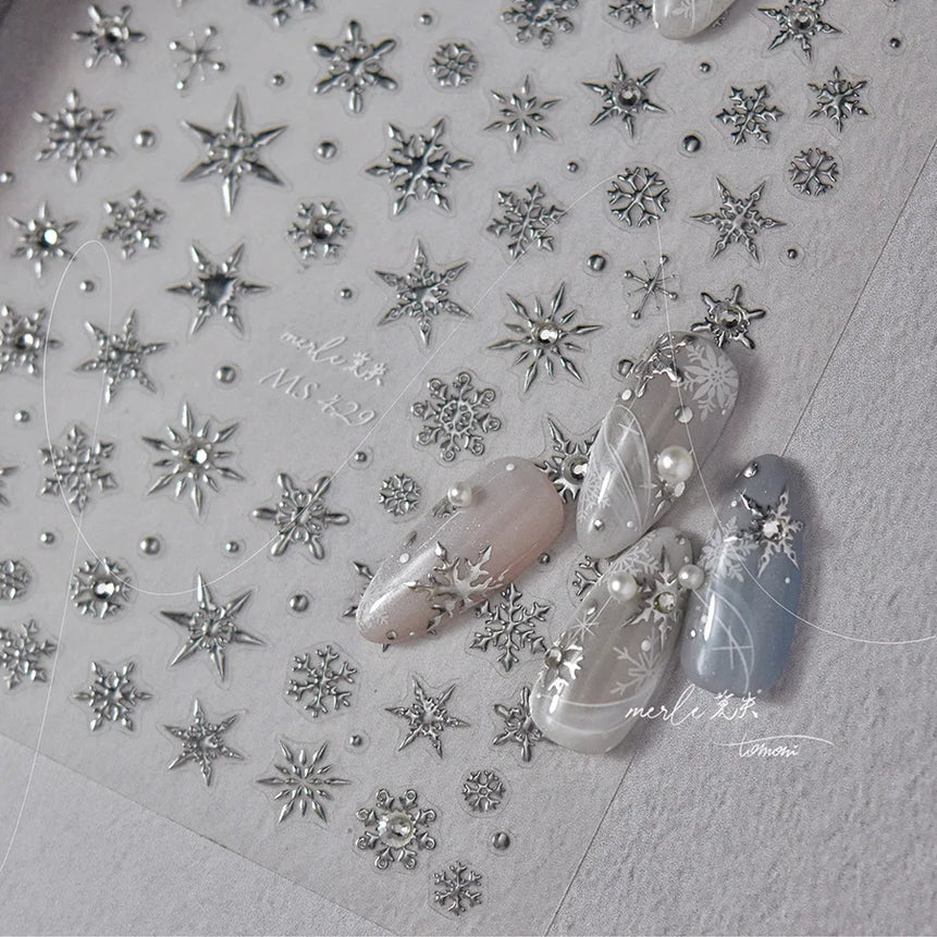 5D Laser Christmas Nail Stickers Crystal Diamond Nail Stickers Retro Gilded Snowflakes Self Adhesive Nail Art Decoration Sticker