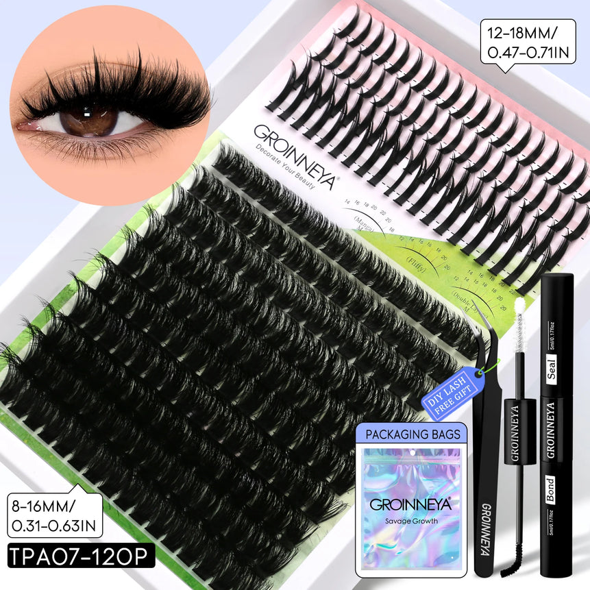 GROINNEYA Lash Clusters Kit DIY Manga Cluster Lashes Set Spikes Lashes Cluster Extension Full Set Individual Eyelashes Makeup