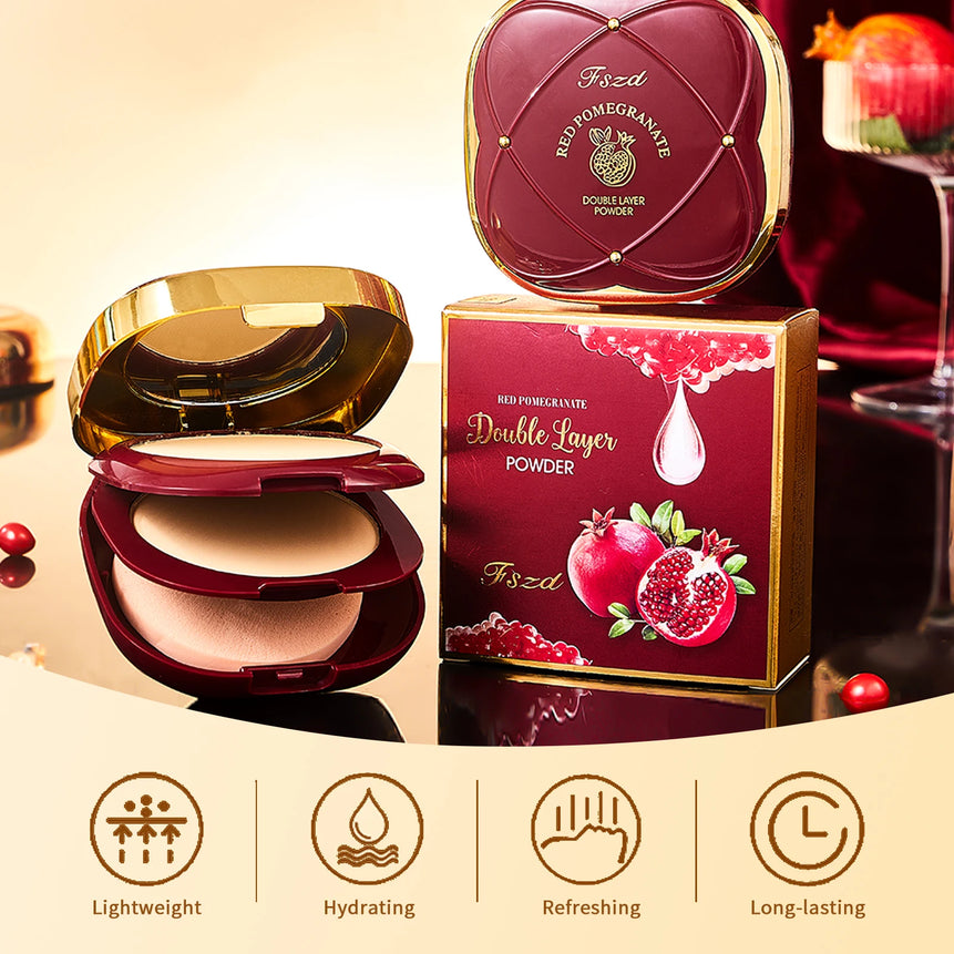 Red Pomegranate Double Layer Powder Oil Control Long Lasting Waterproof Concealer Setting Powder Facial Makeup