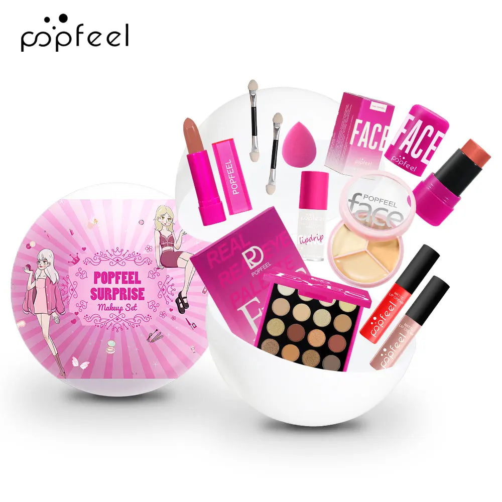 POPFEEL Surprise Makeup Ball Set -9-Piece Pink Cosmetic Gift Set for Girls, Perfect Christmas Gift, Festive Surprise Ball Makeup