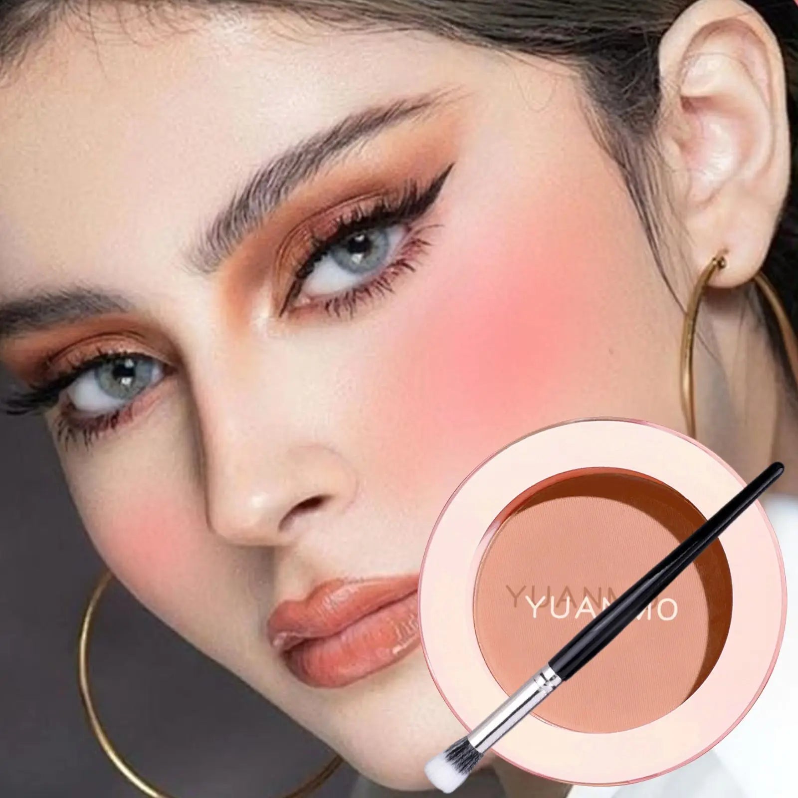 Single Shade Natural Pink Matte Blush Powder Palette with Brush Long-Lasting Buildable Soft Pink/ Rosy Glow/ Nude Cheek Contour