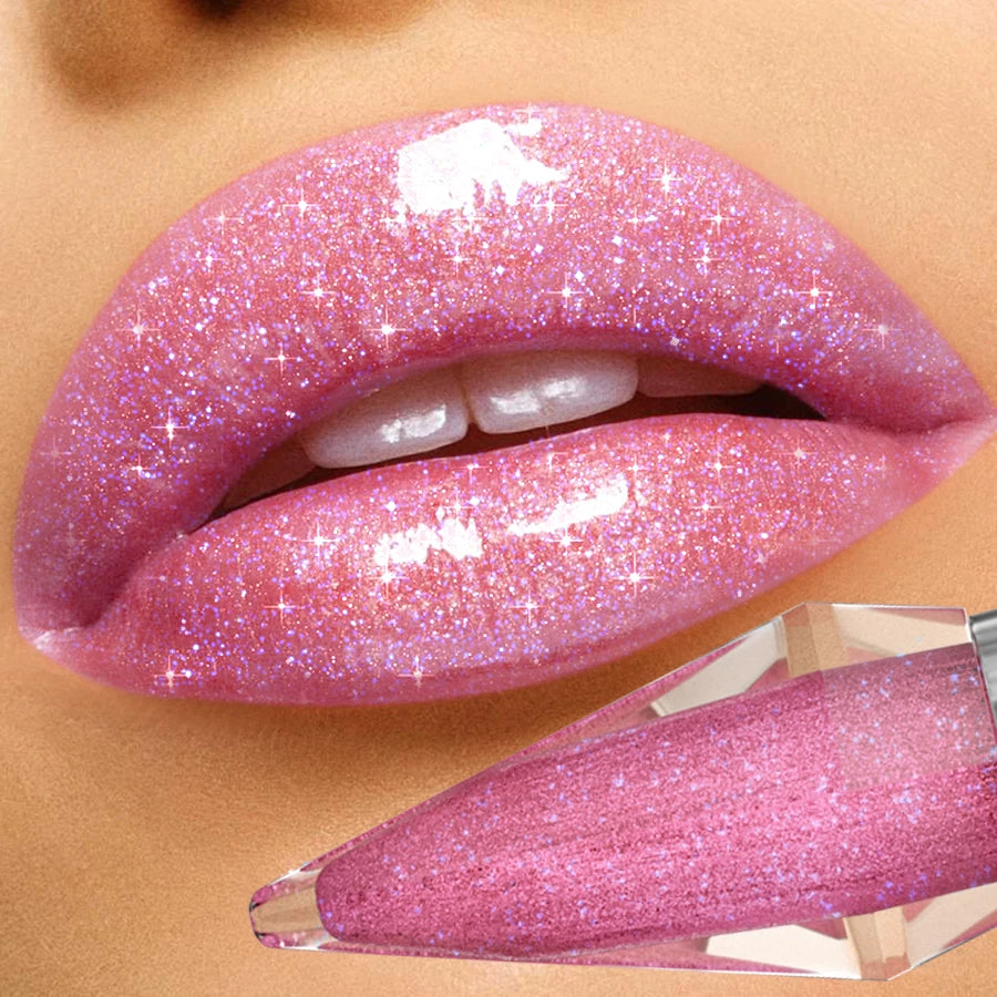 8 Color Glitter Shimmer Lip Gloss Moisturizing Lip Tinted Fuller Lip Effect Diamond Liquid Lipstick Makeup Sexy Lip Care Gifts
