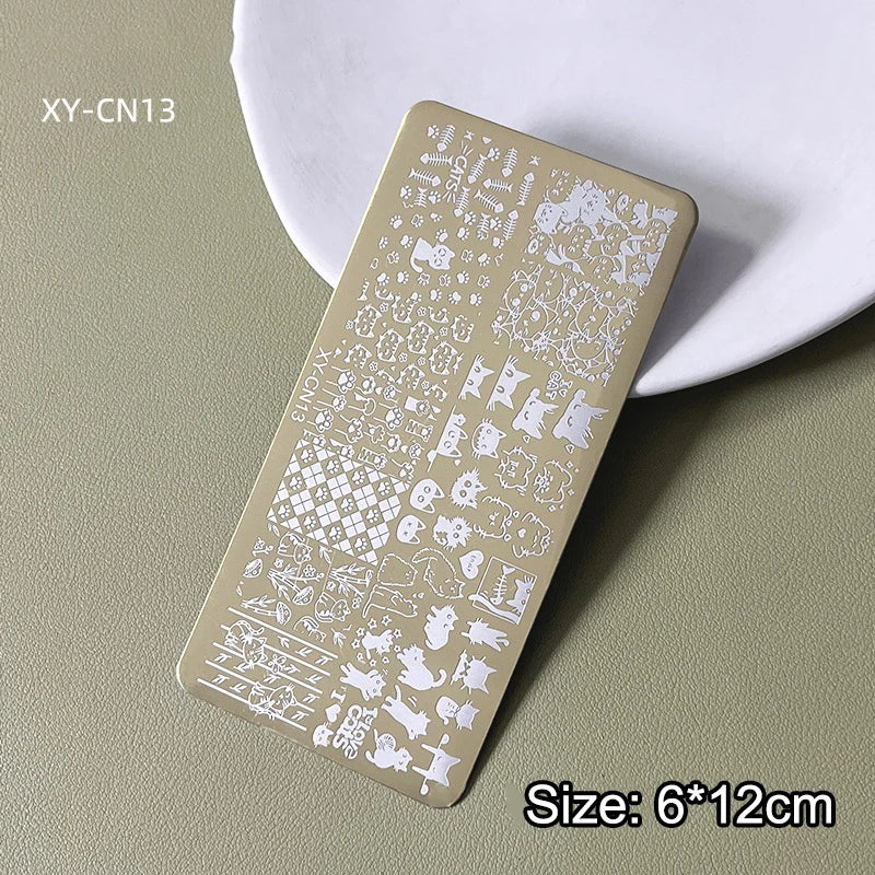 Gold Nail Stamping Plates Bow Lace Butterfly Flower Leaf Stainless Steel Stencil Nail Art Stamps Geometry Template Transfer Mold