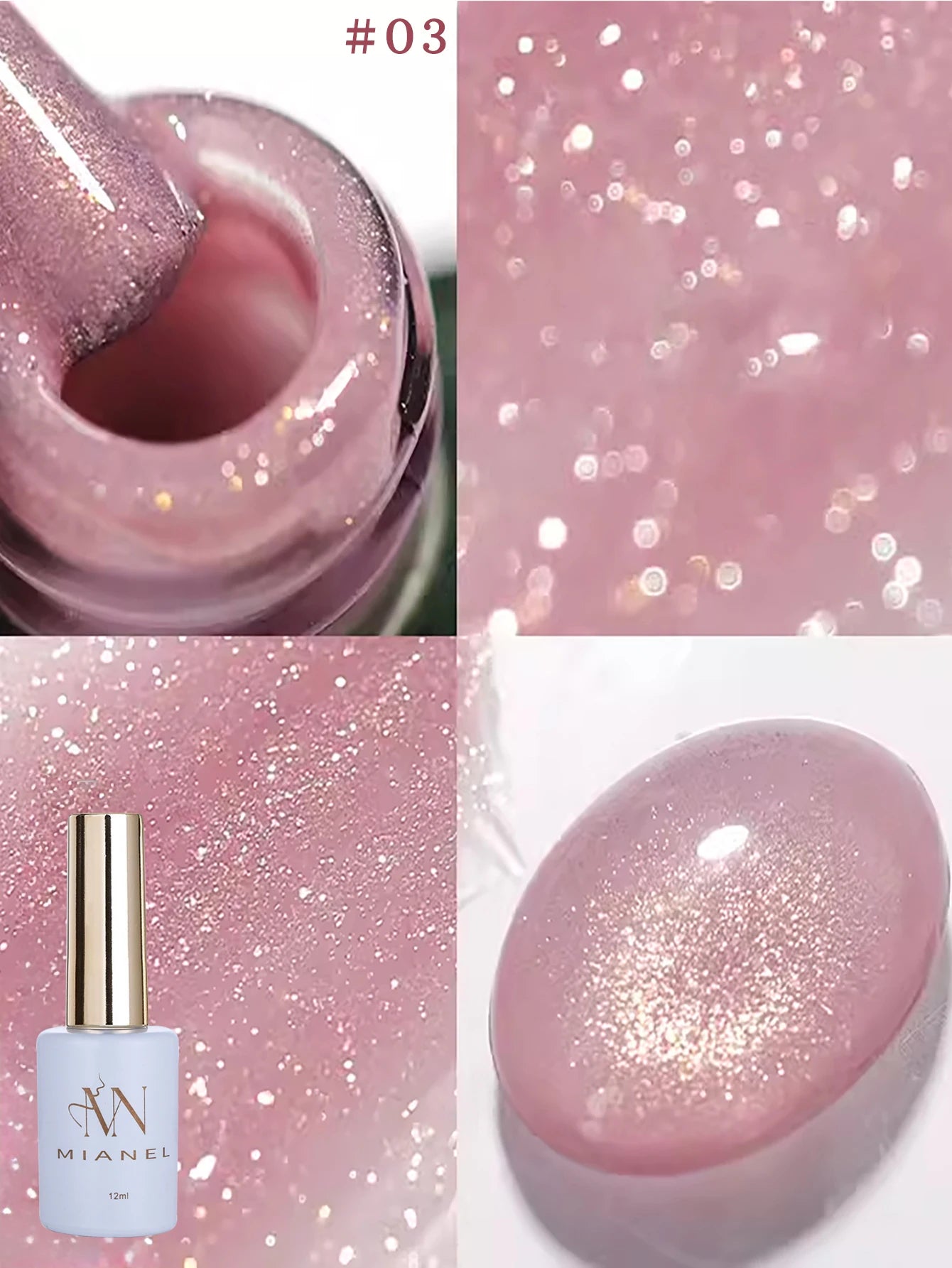 MIANEL1-12pcs 12ML Pink Blue White Green Series With Explosive Glitter Gel Nail Polish, Popular Yun Brocade Diamond Gel Polish