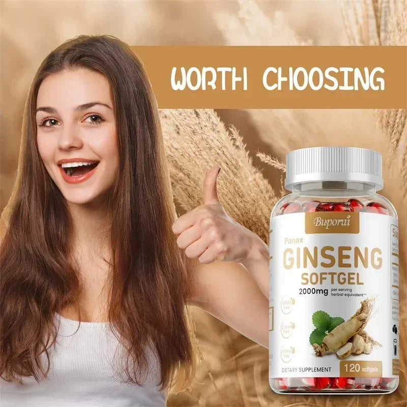 Red Panax Ginseng Capsules - for Immunity, Energy, Fatigue and Stress Relief, and Mental Focus