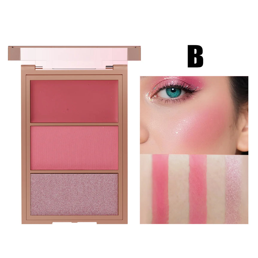 3-in-1 Contouring Blush Palette - Cream & Powder Blush, Contour & Highlight, Buildable Color for a Complete Face & Eye Look