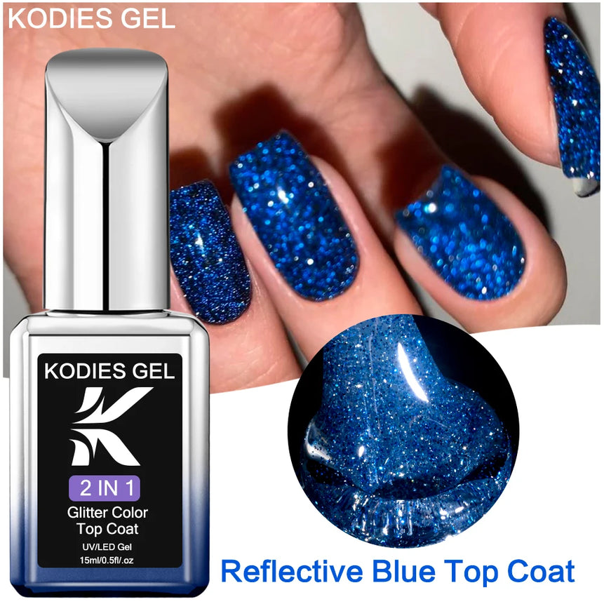 KODIES GEL Diamond Top Coat for Nail Varnish 15ML Super Shine UV Gel Nail Polish Soak Off Semi Permanent Glitter Topcoat No Wipe