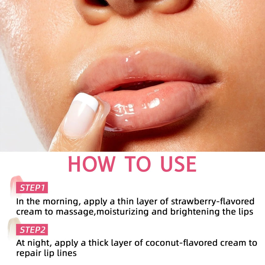 Natural Coconut & Strawberry Lip Mask Duo 20g Set - Day and Night Moisturizing Treatment for Dry and Sensitive Lips
