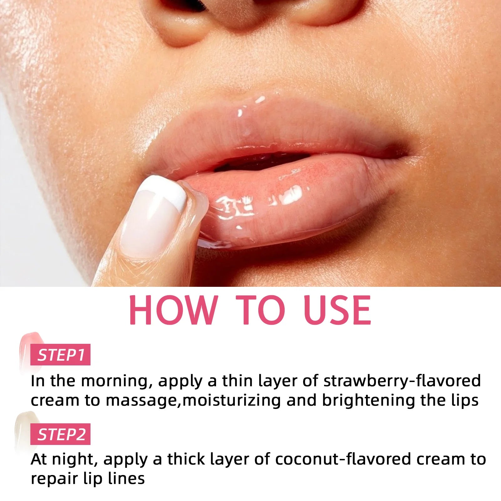 Natural Coconut & Strawberry Lip Mask Duo 20g Set - Day and Night Moisturizing Treatment for Dry and Sensitive Lips