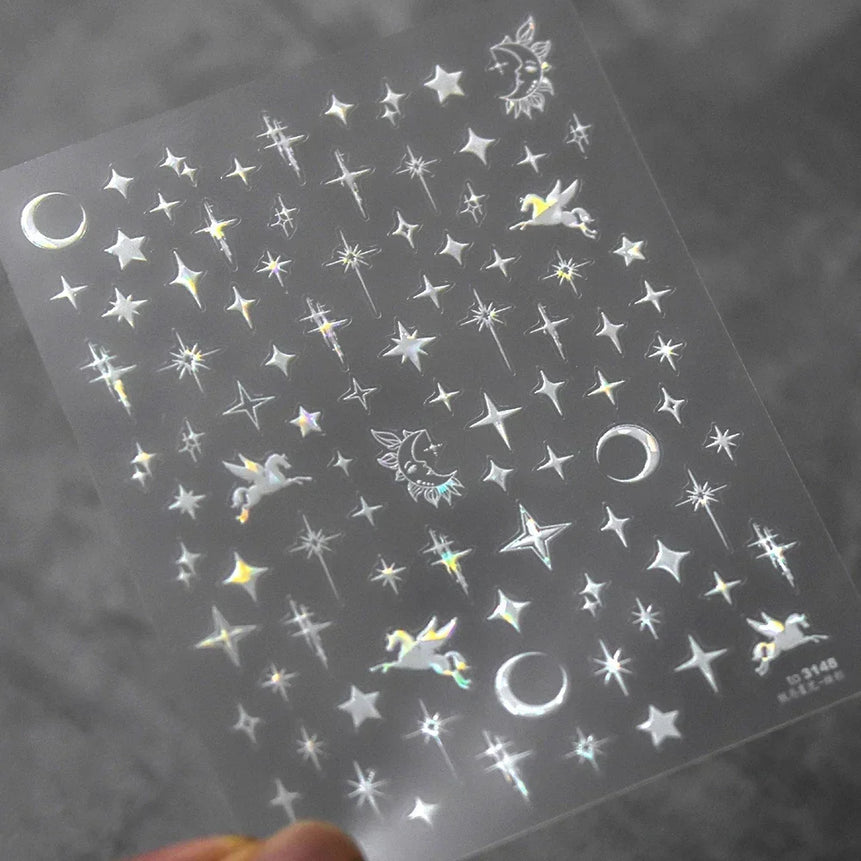 1PC 5D Korean Bronzing Nail Stickers Japanese Gold Silver Star Moon Luxury DIY Nail Art Decoration Decals Manicure Accessories