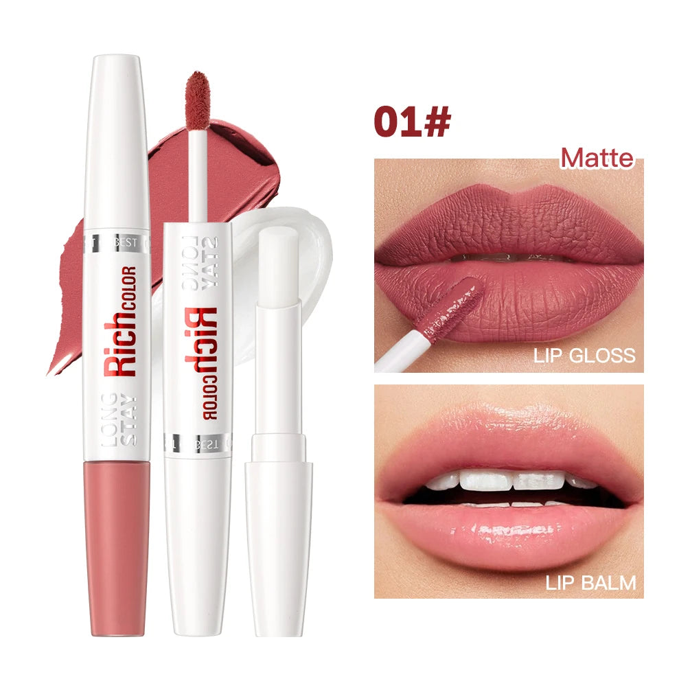8 Colors Matte Liquid Lipstick Lipgloss Waterproof Double Head Lip Balm Anti-Cracking Moisturizing Makeup Plumper Lip Cosmetics