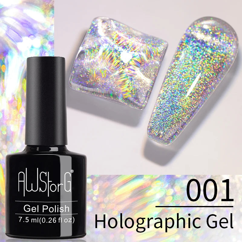 AWStorG 7.5ML Golden Gradient Cat Eye Magnetic Gel Sparkling Glitter Nail Polish Semi Permanent UV Nail Art No Need Base Color