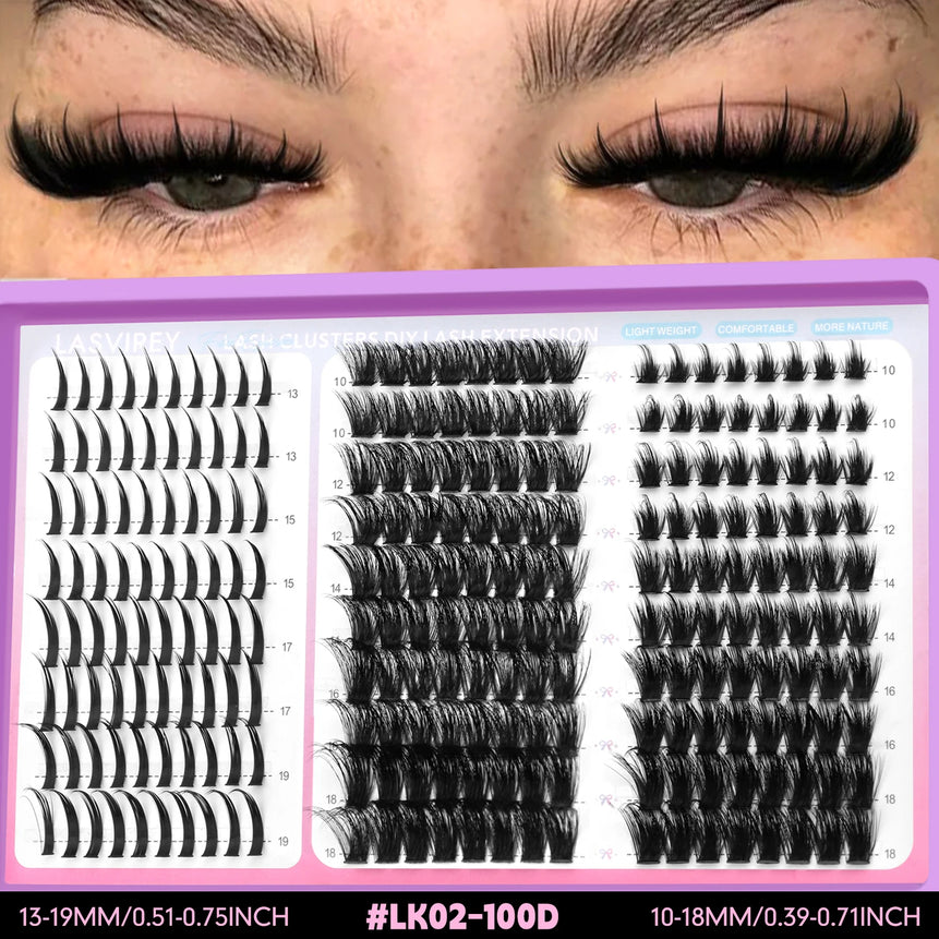 LASVIREY Lash Clusters DIY Spiky Cluster Lashes Mixed Styles Fluffy Volume Clusters Lashes Fluffy Individual Eyelashes Extension