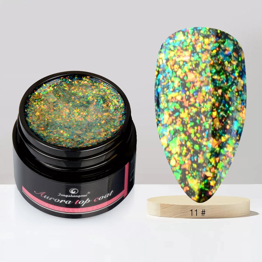 Aurora Glitter Gel Nail Polish 3D Non-Sticky Builder Gel Formula Long-Lasting Shine Soak Off UV/LED Cured Perfect for Manicures