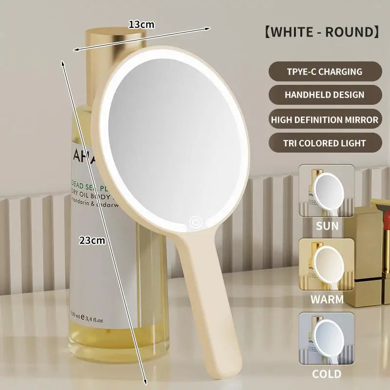 3-Color Dimmable LED Vanity Mirror with Touch Control - Rechargeable Portable Makeup Lighted Mirror, Mirror for Dorm & Travel