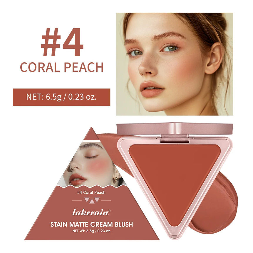 Lakerain Triangle Cream Blush Cream Matte Cream Non-greasy Easy to Push Color Saturation High Natural Rosy Rouge Blush Cream