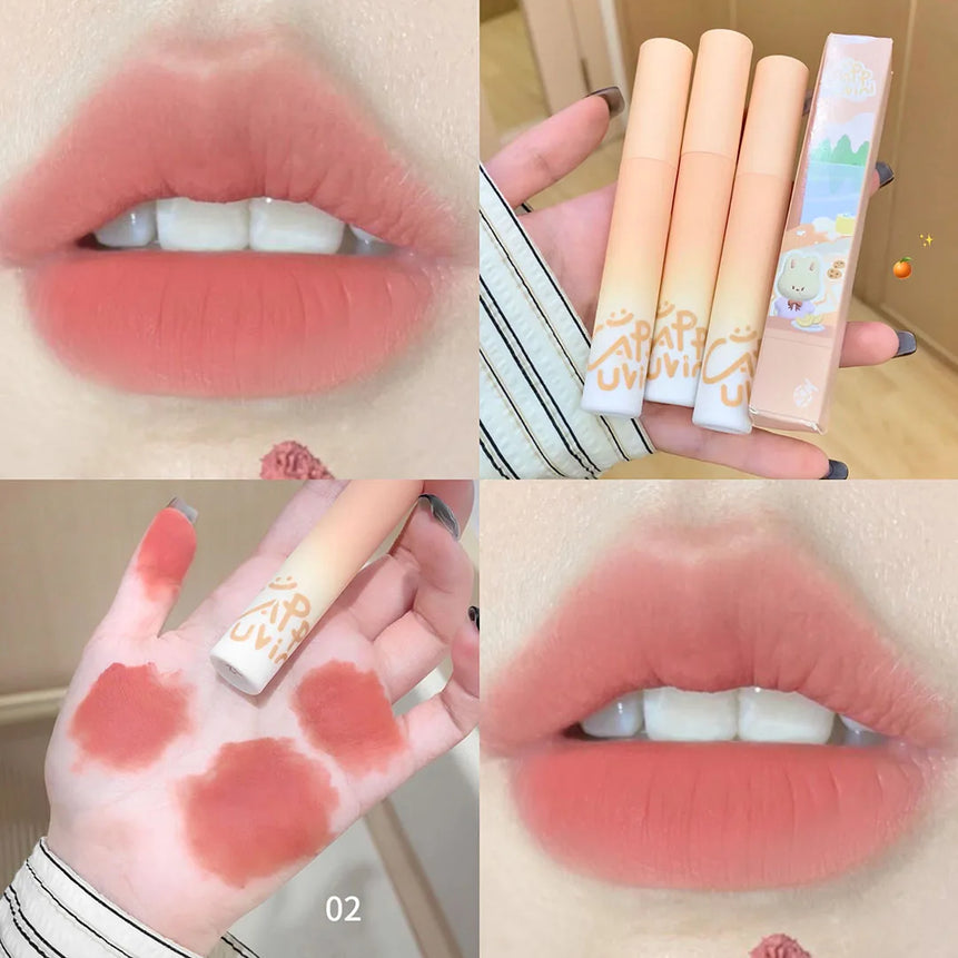 Pumpkin Apricot Lip Mud Velvet Lip Cream Matte Texture Lipstick Overlay Base Color Rose Pink Orange Lip Gloss Tint Cosmetic