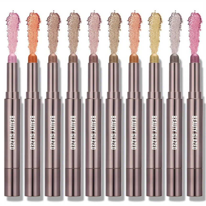 BEAUTY GLAZED 10 Colors Eyeshadow Stick Long-lasting Waterproof Eyeshadow Pen with Double Head Brush Matte and Shimmer Shade