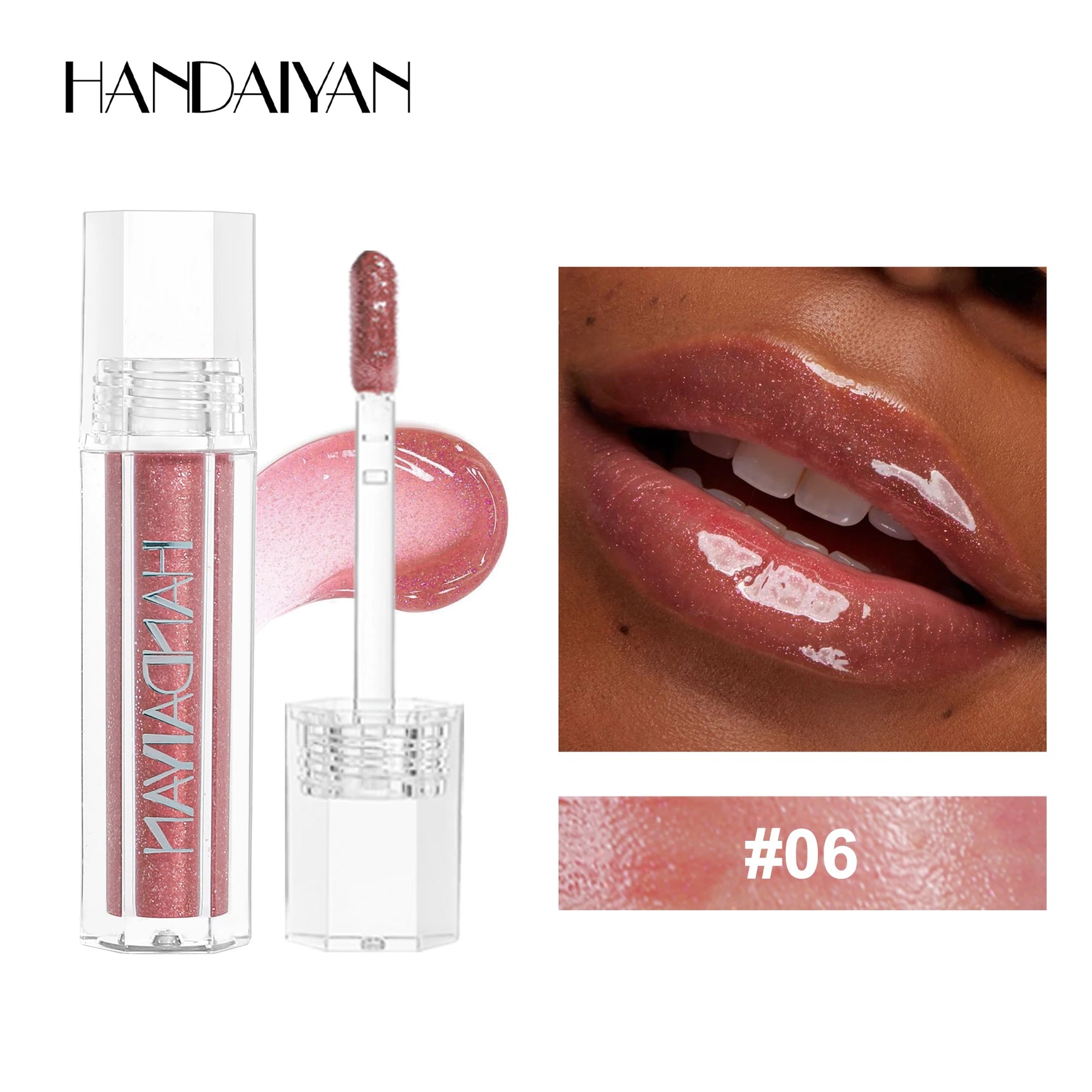 HANDAIYAN Lip Gloss Plumping Glitter Jelly Nude Red Liquid Lipstick Waterproof Moisturizing Oil Infused Long Lasting Sexy