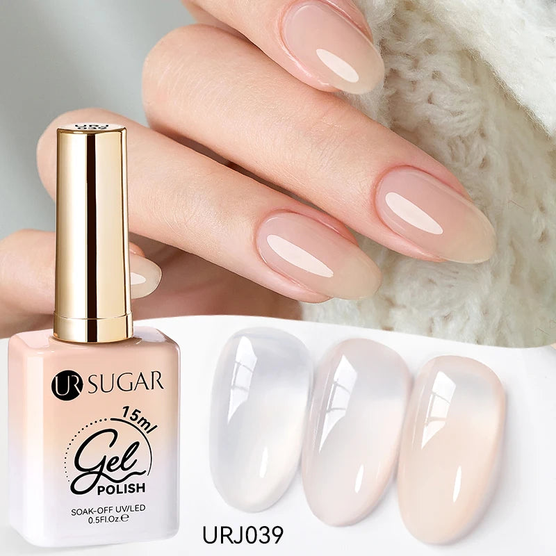 UR SUGAR 15ml Crystal Milky Jelly White Nude Gel Nail Polish Transparent Semi-permanent UV Gel Nail Art Soak Off Gel Varnish