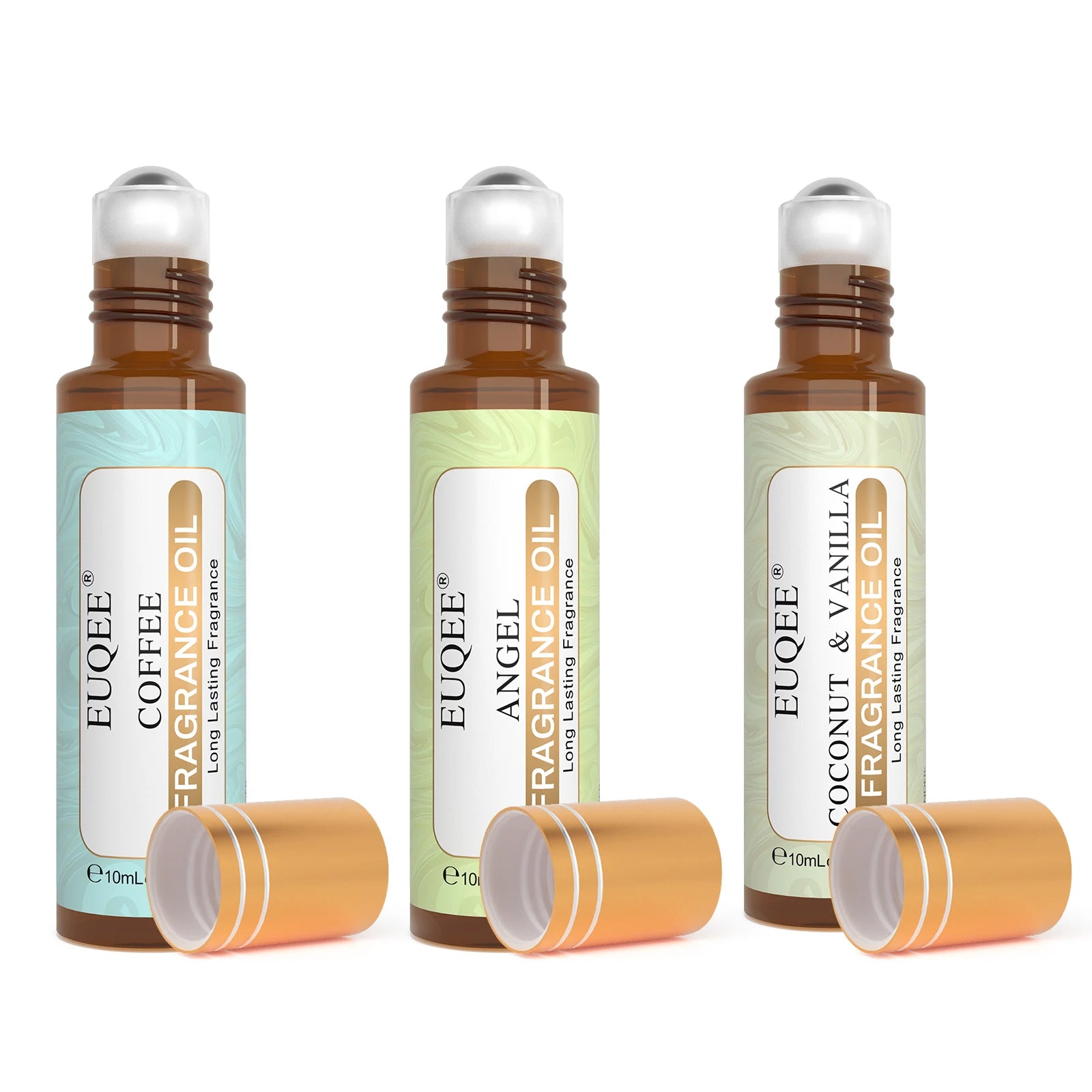 EUQEE 10ml Roll-On Fragrance Oil for Skin Sea Breeze White Musk Coconut & Vanilla Bubble Gum Green Tea Long Lasting Scent