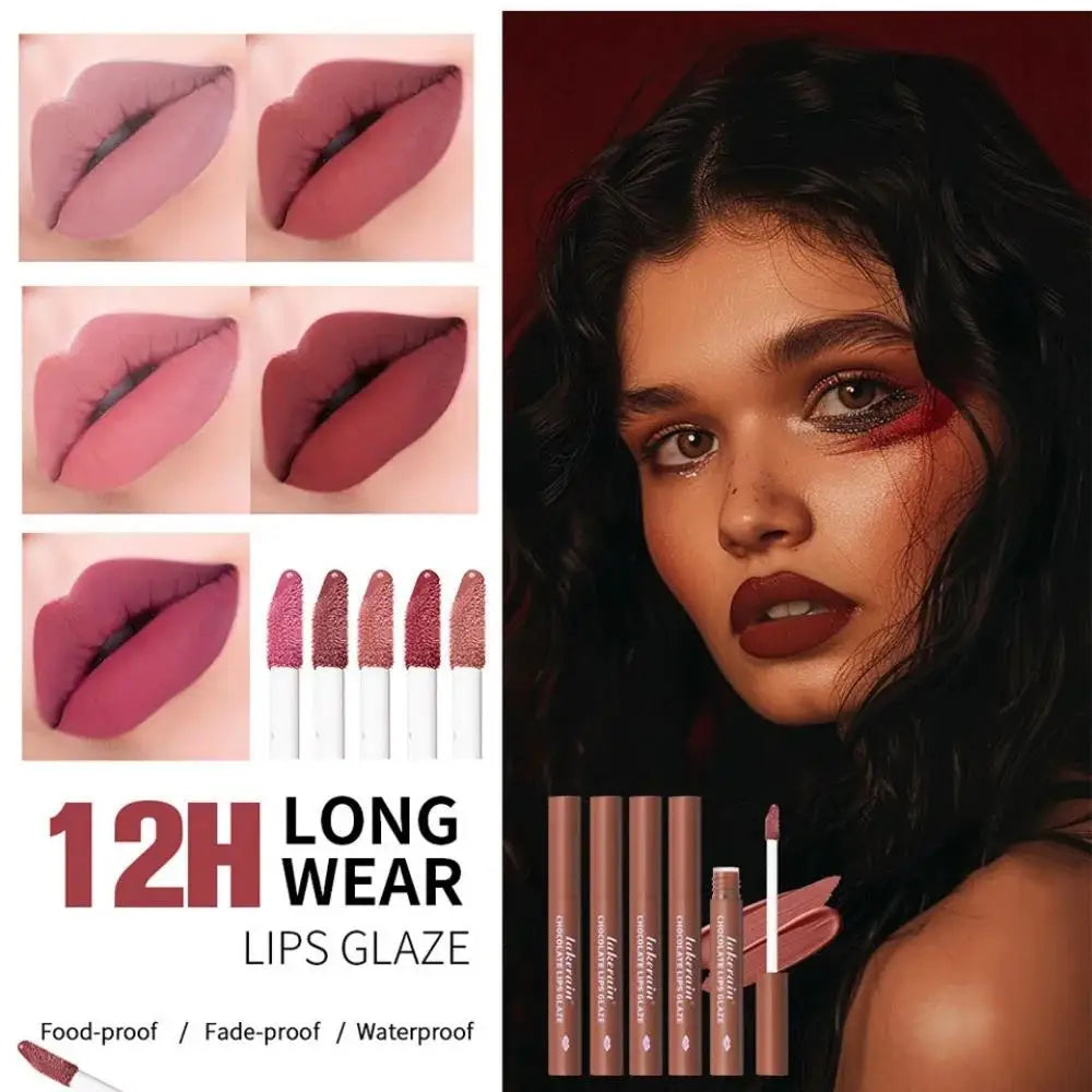 Velvet Matte Lip Glaze Waterproof Long Lasting Non Sticky Chocolate Lip Gloss Set
