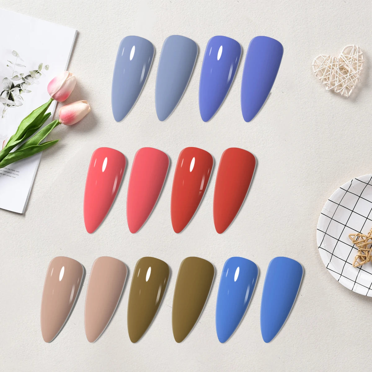 7-piece gel nail polish set, all seasons gel nail polish set with glossy matte top coat and base coat for at-home manicure