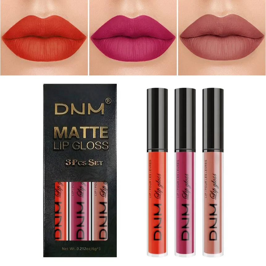 3pcs/set Liquid Lipstick Waterproof Long Lasting Cosmetic Black Blue Purple Green Matte Lip Gloss Nude Lip Tint Stain Makeup Set