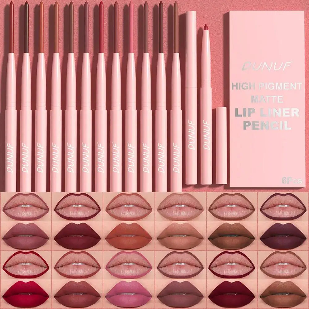 6pcs Matte Lip Liner Set Nude Brown Rose Red Waterproof Long Lasting Rotatable Lip Pencil Smooth Pigmented Kit